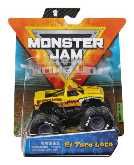 Monster Jam toy truck in packaging with 'El Toro Loco' branding.