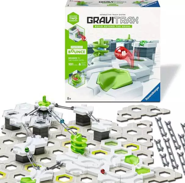 GraviTrax toy set with tracks and components on a white background