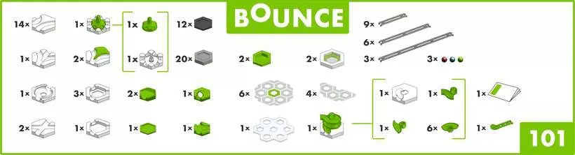 Product packaging with assembly diagram and 'Bounce' branding