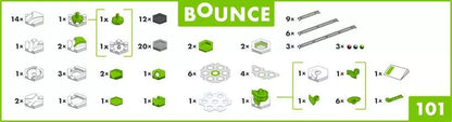 Product packaging with assembly diagram and 'Bounce' branding