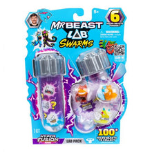 MrBeast Lab Swarms toy packaging with two micro-beast containers on a white background