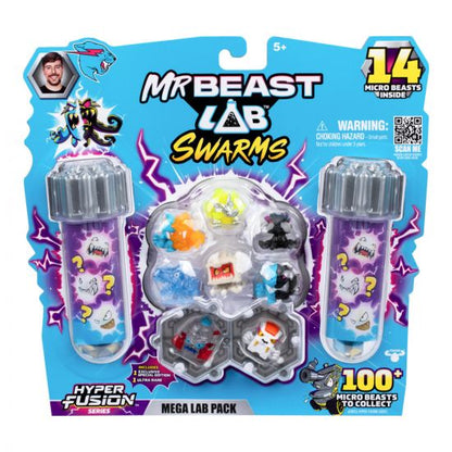 Mr Beast Lab Swarms toy packaging with micro beasts and packaging details.