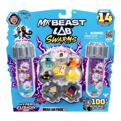 MrBeast Lab Swarms toy packaging with micro beasts and packaging details.