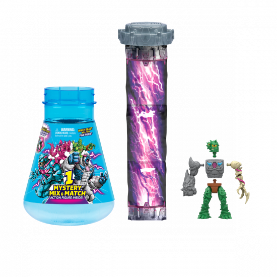 Toy set with a mystery mix pack and two figures on a white background