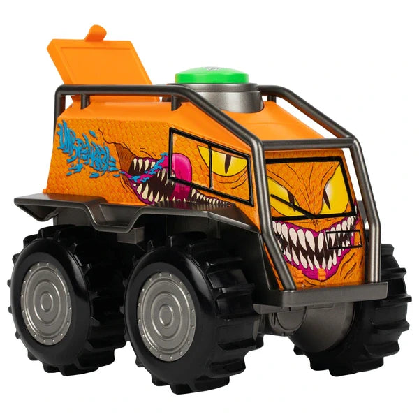 Toy truck with dinosaur design on an orange background