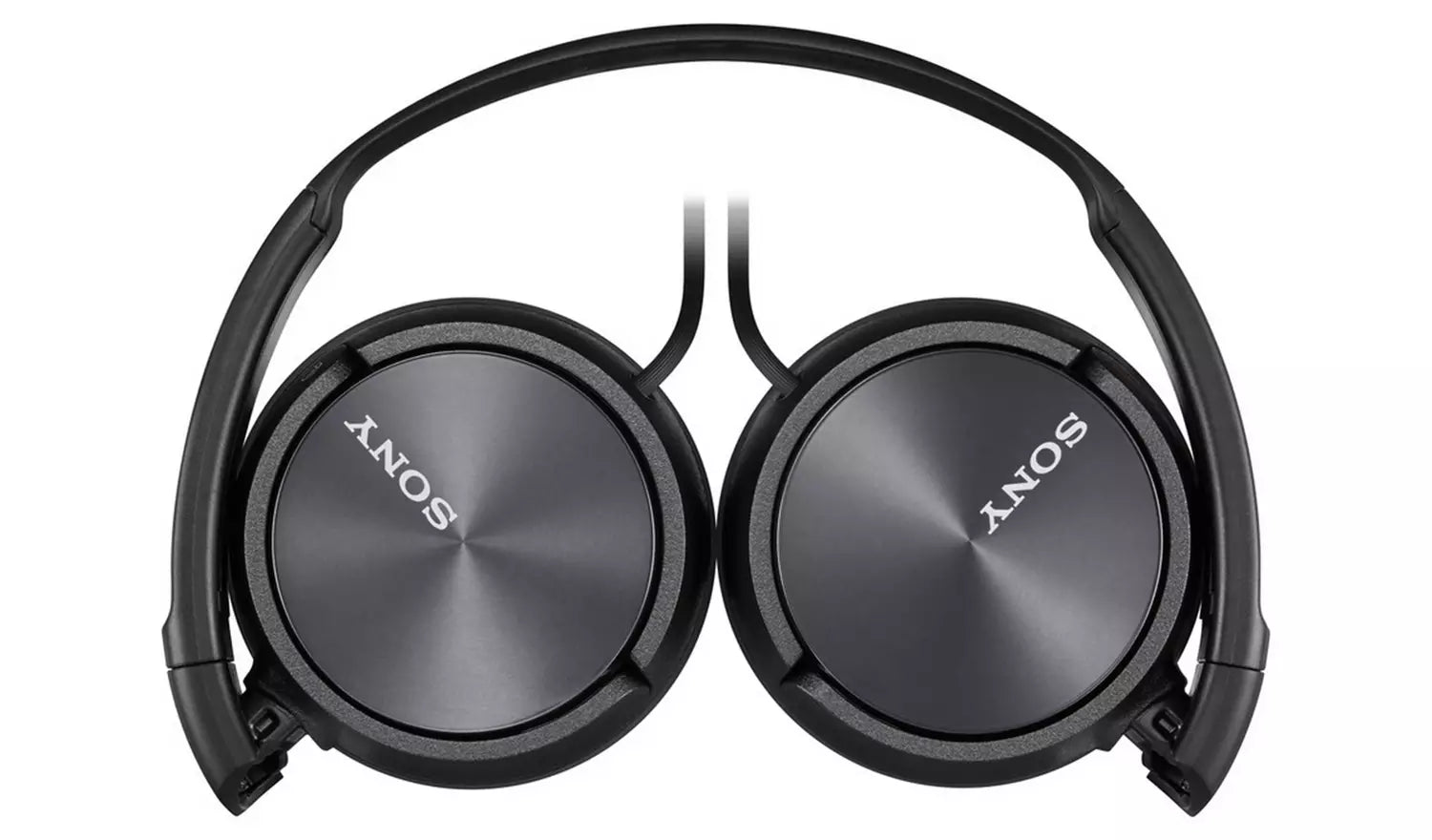 Black Sony headphones on a white background