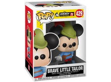 Funko Pop! vinyl figure packaging with Mickey Mouse in 'Brave Little Tailor' costumes on a white background.