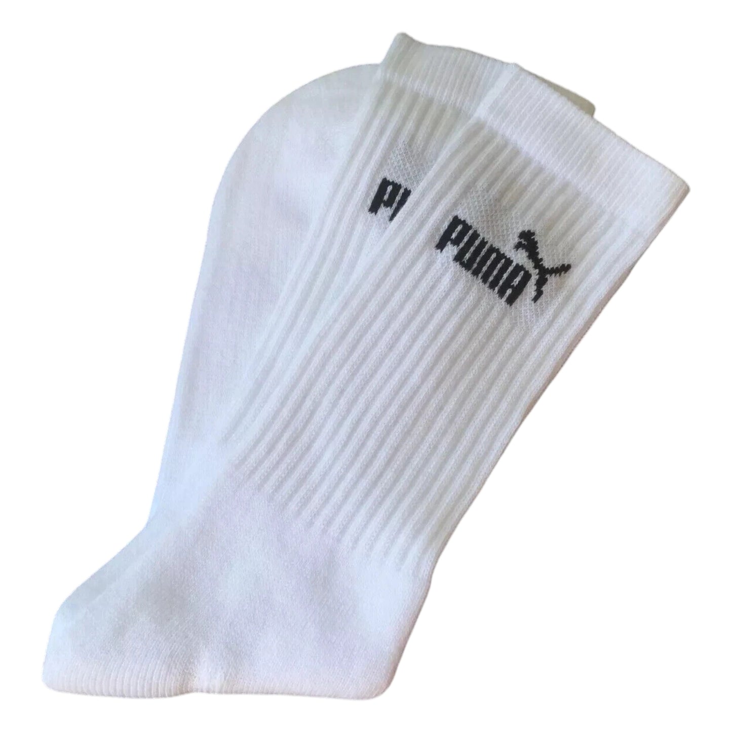 2 pairs of Puma cotton crew sports socks in white, size UK 6-8. Soft, breathable & durable - ideal for sports or everyday wear. Shop at New, Used and More!