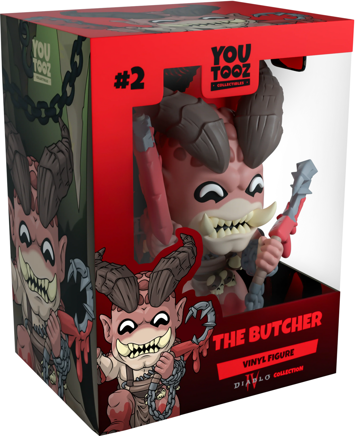 Boxed vinyl figure of 'The Butcher' from YouTooz with red and black design.