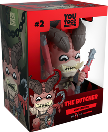 Boxed vinyl figure of 'The Butcher' from YouTooz with red and black design.