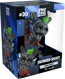 Boxed vinyl figure of Ruined Roxy from You Tooz with blue and black design.