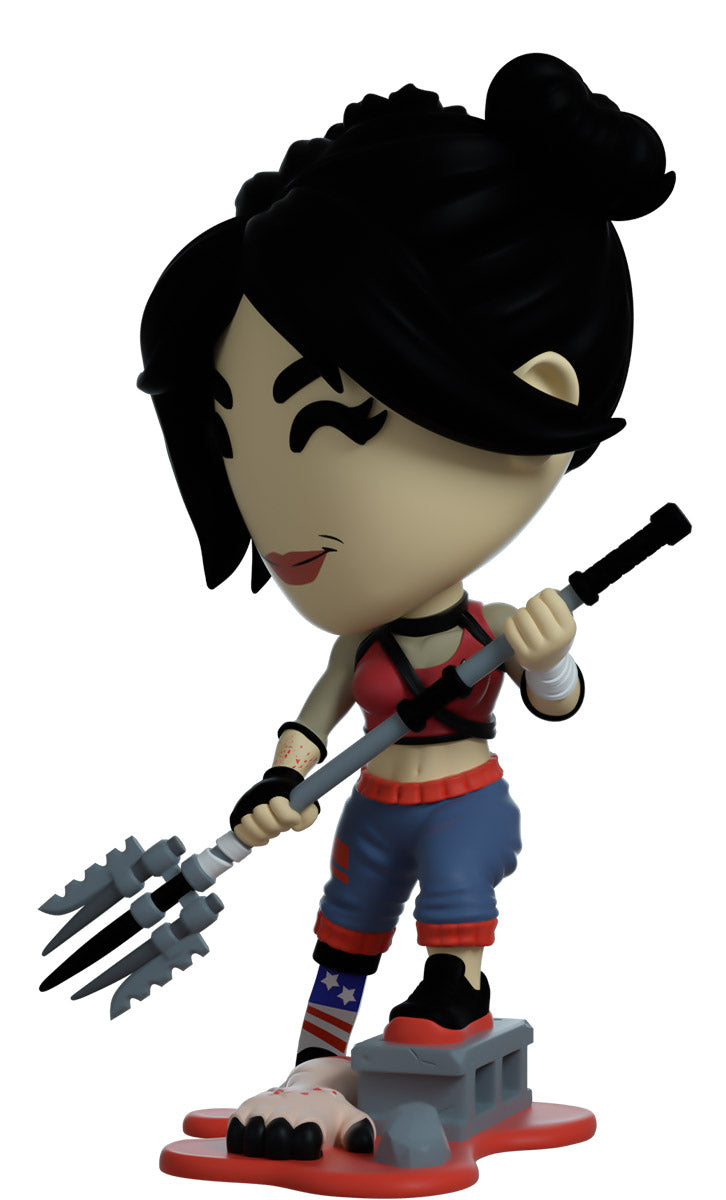 Figurine of Amy a character with black hair and red outfit , From dead Island 2