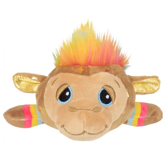 Plush toy with colorful mohawk on a white background