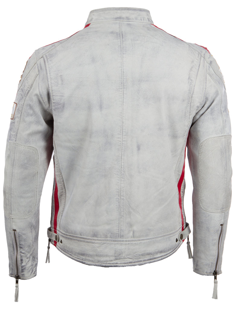 Men's Racing Biker Jacket - Dirty White