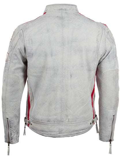 Men's Racing Biker Jacket - Dirty White