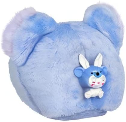 Blue plush toy with a small white and blue character on a white background