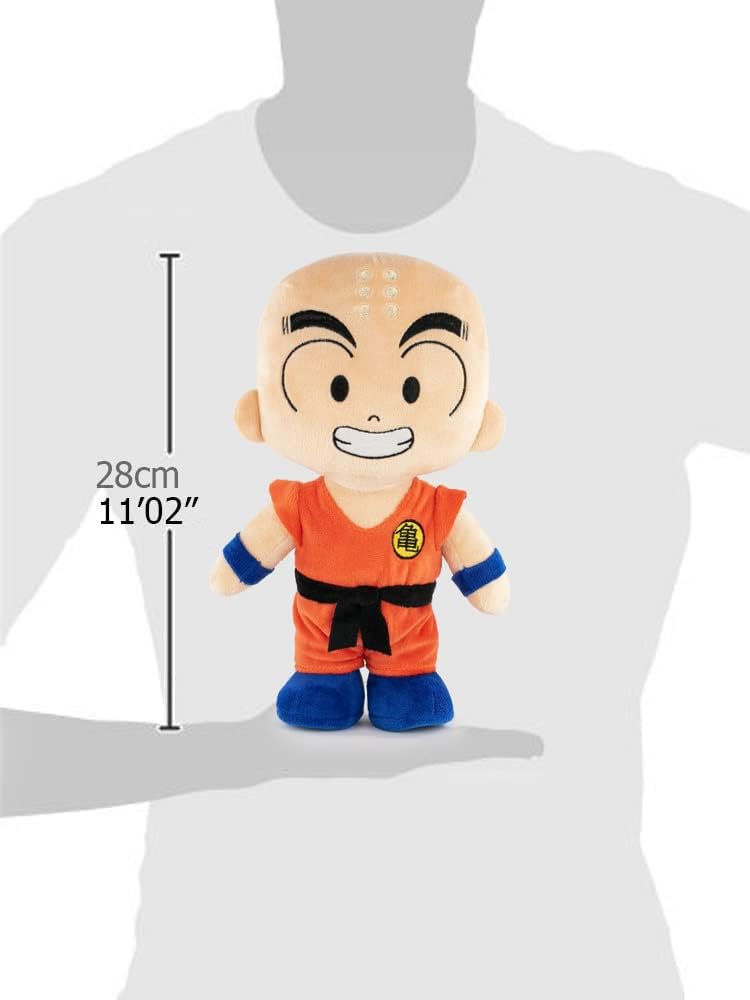Plush toy Krillin Dragon Ball with measurements on a mannequin arm
