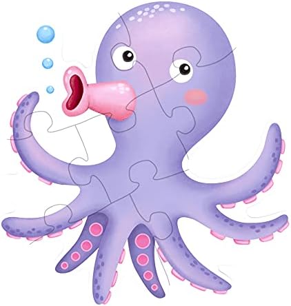 Purple octopus puzzle with a smiling face on a white background