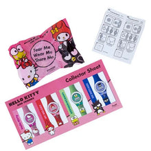 Hello Kitty and friends collectible wristbands with packaging and sheet on a white background