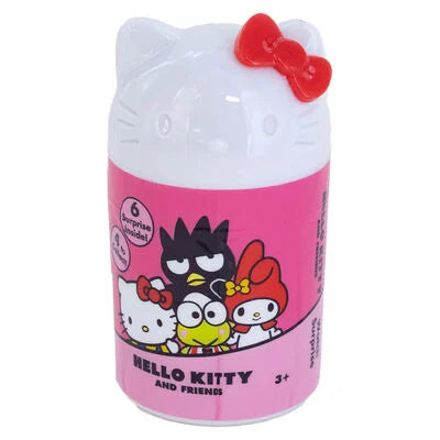 Hello Kitty and Friends toy container with pink lid on a white background