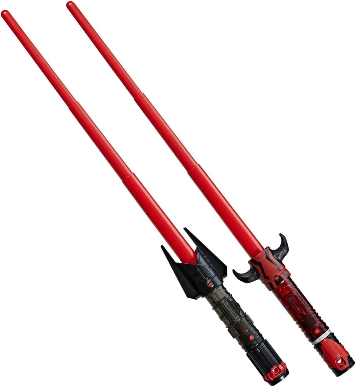 Red lightsabers with black accents on a white background