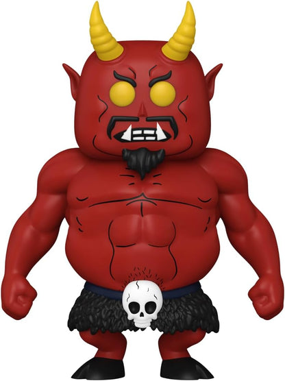 Red devil figurine with yellow horns on a white background
