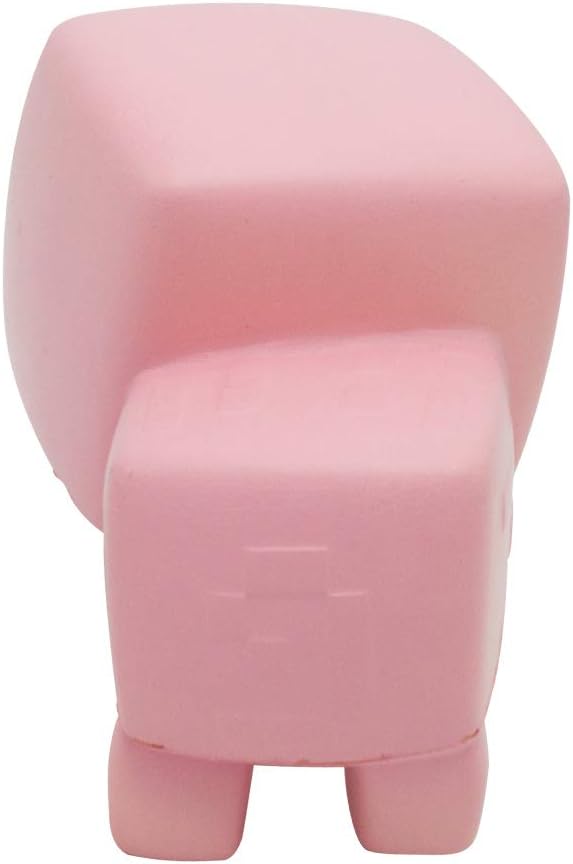 Pink plush toy resembling a Minecraft pig on a white background