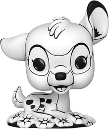 Black and white figurine of Bambi on a white background