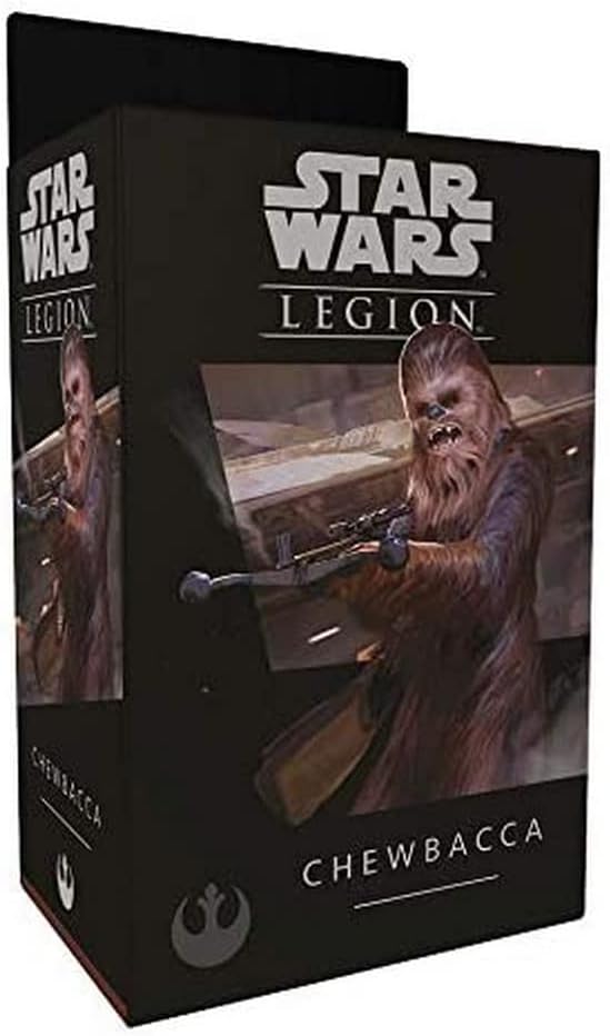 Star Wars Legion Chewbacca box with character images on a black background