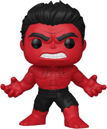 Red and black superhero figurine with an angry expression on a white background