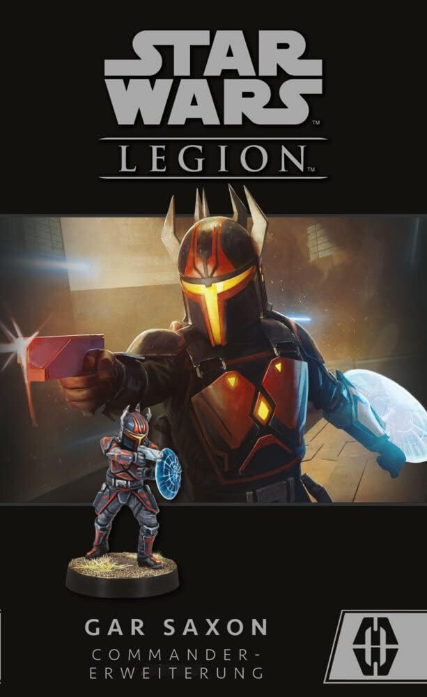 Star Wars Legion Gar Saxon Commander expansion with character and helmet on a dark background