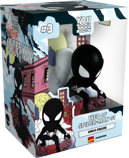 Boxed vinyl figure of Web of Spider-Man, by YouTooz, part of the Marvel Comic collection