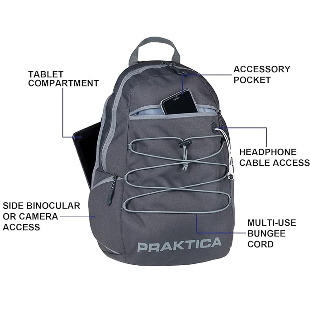 PRAKTICA All Weather Day 12L Backpack with Rain Cover & Binocular Pocket - Grey