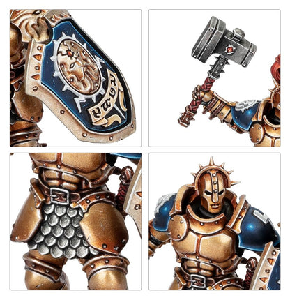 Collage of a detailed fantasy warrior figure with armor and weapon.