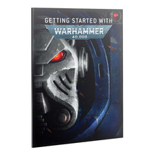 Book titled 'Getting Started with Warhammer 40,000' featuring a robot design on the cover.