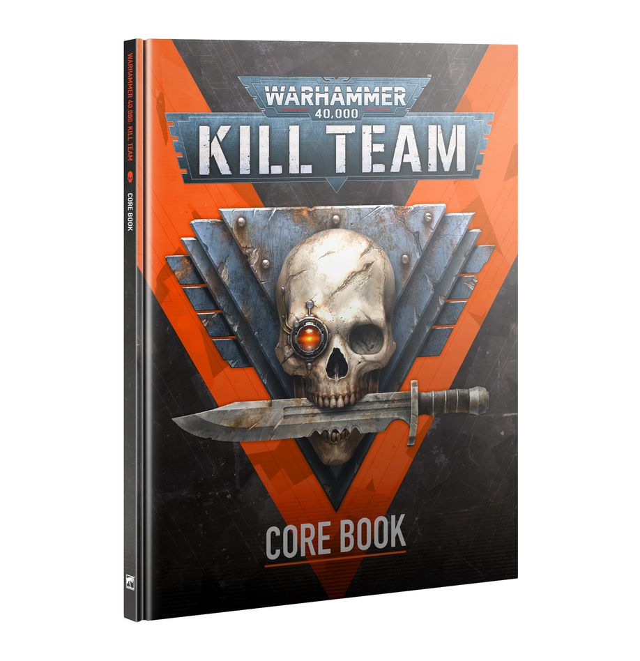 Warhammer 40,000 Kill Team Core Book with skull and knife design on an orange and black background
