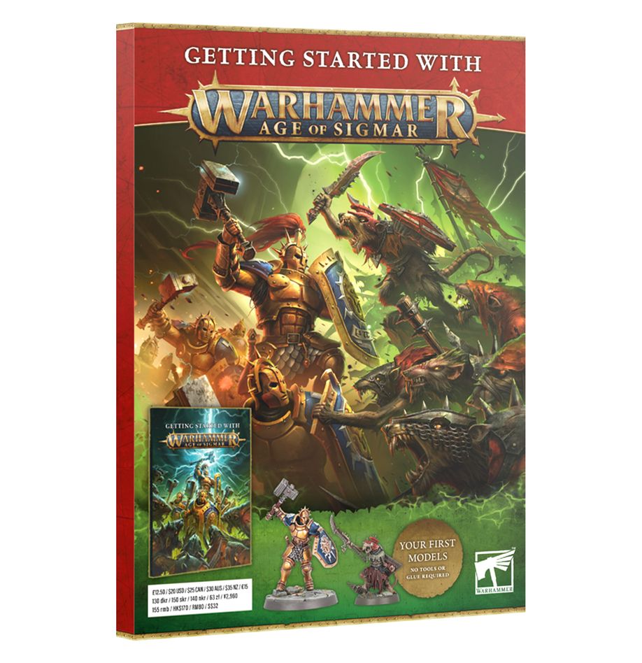 Book titled 'Getting Started with Warhammer Age of Sigmar' on a white background