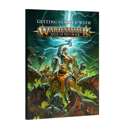 Book titled 'Getting Started with Warhammer Age of Sigmar' on a white background