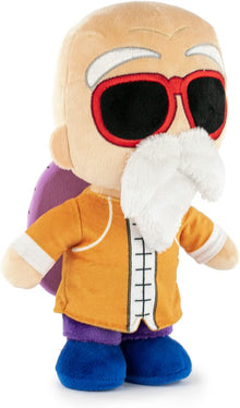Plush Master Roshi Dragon Ball toy with sunglasses and a mustache on a white background