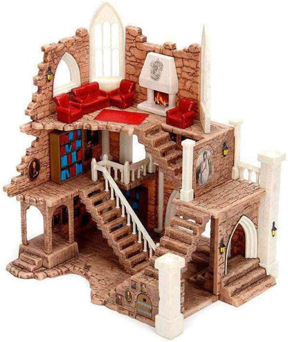 Toy house with detailed interior and furniture on a white background