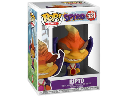 Funko Pop! Ripto figure packaging with Spyro the Dragon branding on a white background