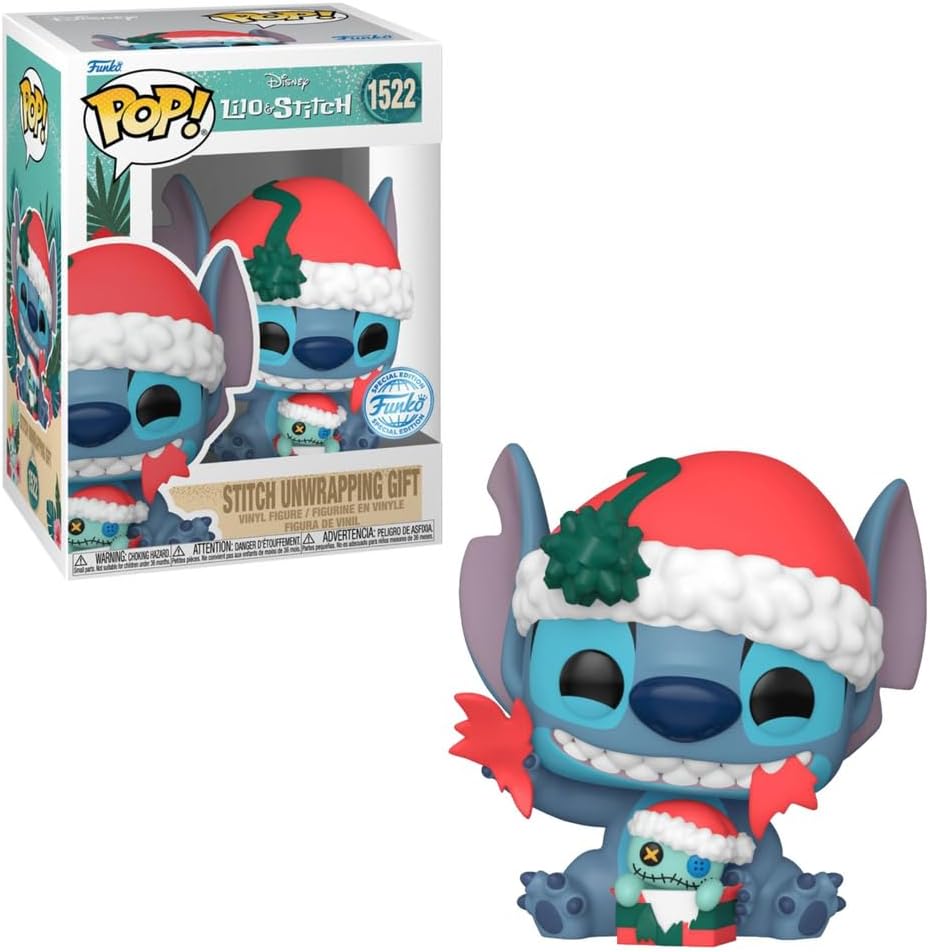 Funko Pop! Stitch toy figure with Santa hat and packaging on a white background