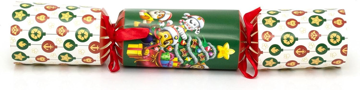 Three Christmas crackers with festive designs on a white background