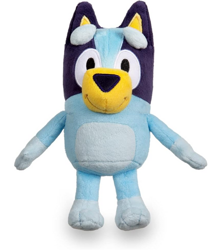 Bluey a plush toy with a yellow nose on a white background