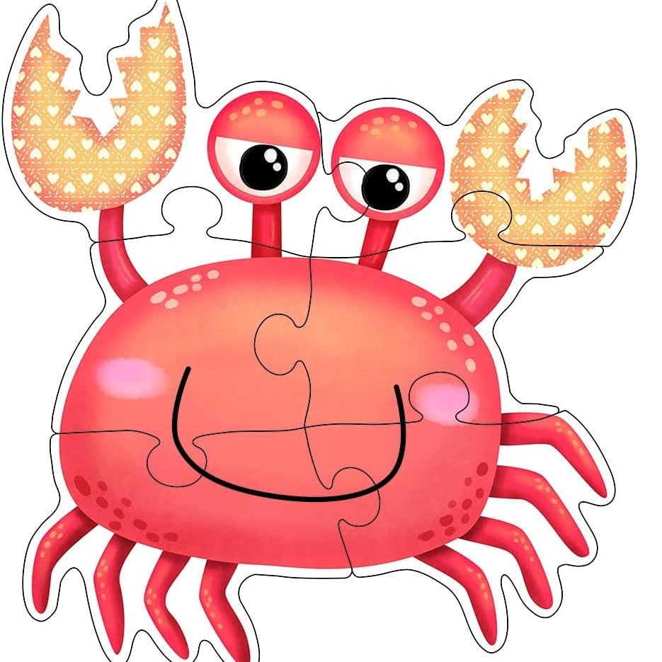 Red crab-shaped puzzle on a white background