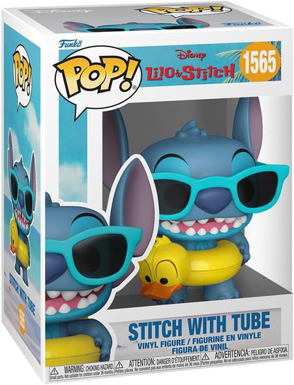 Funko Pop! packaging featuring Stitch with sunglasses and a tube, Disney Lilo & Stitch, box number 1565