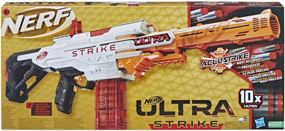 Nerf Ultra Strike blaster packaging with branding and product details.