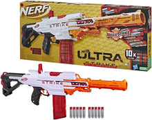 Nerf Ultra Strike toy blaster with packaging and darts on a white background