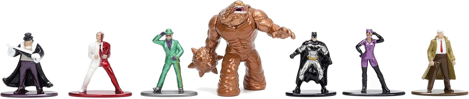 Set of six action figures in various poses and costumes on a plain background