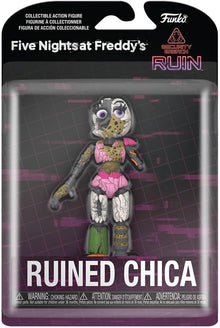 Packaged collectible action figure of Ruined Chica from Five Nights at Freddy's with Funko branding.